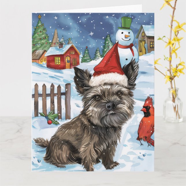 Cairn Terrier Dog Winter Wonderland Christmas Joy Card (Yellow Flower)