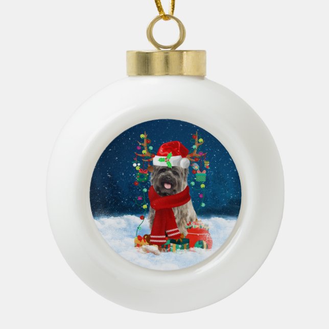Cairn Terrier dog with Christmas gifts Ceramic Ball Christmas Ornament (Front)