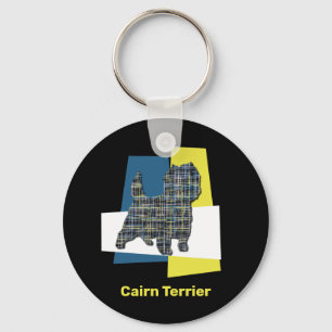 Cairn Terrier Dog Yellow & Black Grid Line Key Ring
