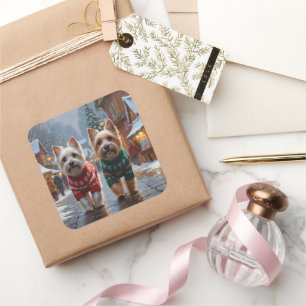 Cairn Terrier Dogs Christmas Snow Holiday Square Sticker