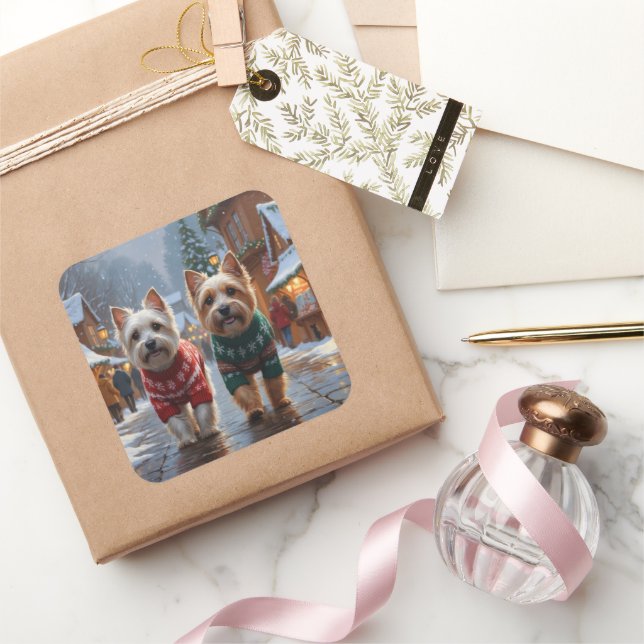 Cairn Terrier Dogs Christmas Snow Holiday  Square Sticker (Gifting)