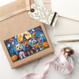 Cairn Terrier Dogs Pumpkin Halloween Funny Rectangular Sticker