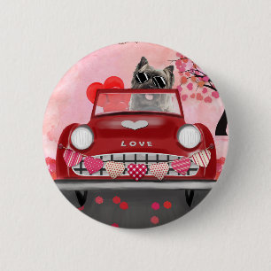 Cairn Terrier Driving Car with Hearts Valentine's  6 Cm Round Badge