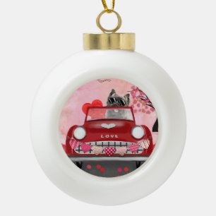 Cairn Terrier Driving Car with Hearts Valentine's Ceramic Ball Christmas Ornament