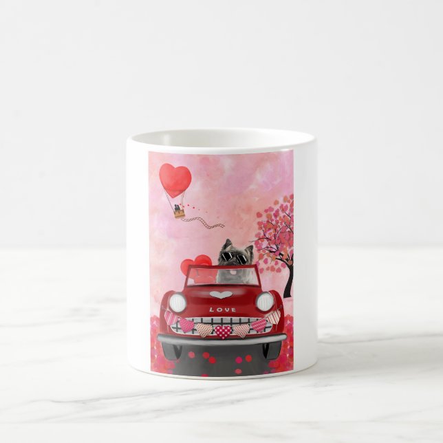 Cairn Terrier Driving Car with Hearts Valentine's  Coffee Mug (Center)