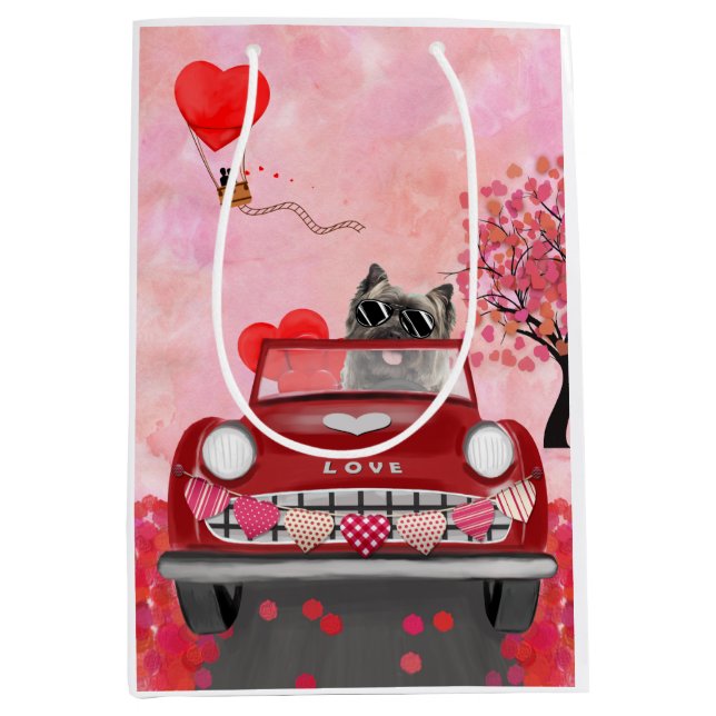 Cairn Terrier Driving Car with Hearts Valentine's  Medium Gift Bag (Front)