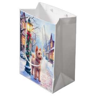 Cairn Terrier Festive Lamppost Village Christmas Medium Gift Bag