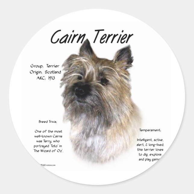Cairn Terrier History Design Classic Round Sticker (Front)