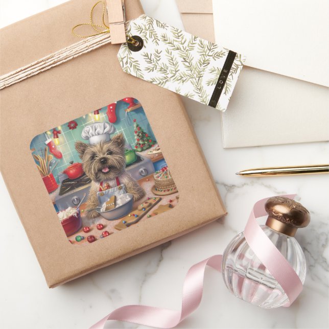 Cairn Terrier Holiday Baking: Festive Christmas  Square Sticker (Gifting)