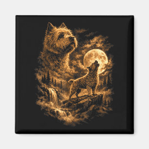 Cairn Terrier Howling Moon Dog Fantasy Forrest Magnet