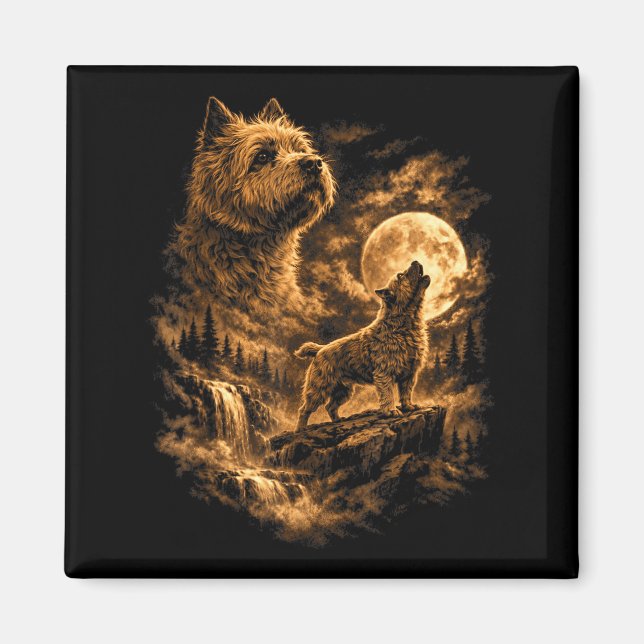 Cairn Terrier Howling Moon Dog Fantasy Forrest Magnet (Front)