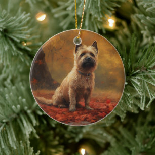 Cairn Terrier in Autumn Leaves Fall Inspire  Ceramic Tree Decoration