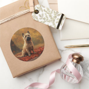 Cairn Terrier in Autumn Leaves Fall Inspire Classic Round Sticker