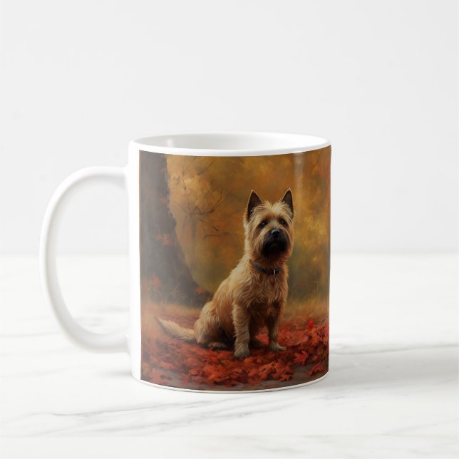 Cairn Terrier in Autumn Leaves Fall Inspire  Coffee Mug (Left)