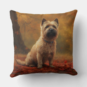 Cairn Terrier in Autumn Leaves Fall Inspire  Cushion