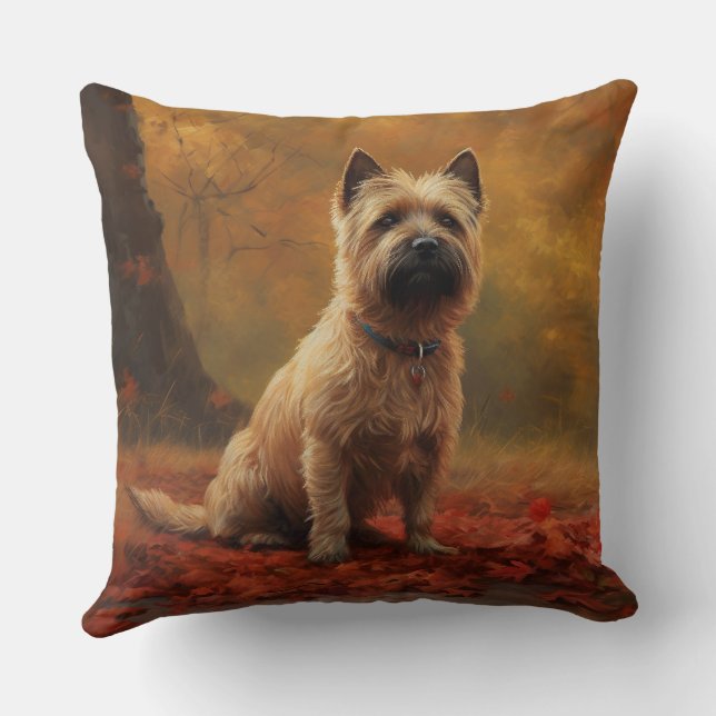 Cairn Terrier in Autumn Leaves Fall Inspire  Cushion (Back)