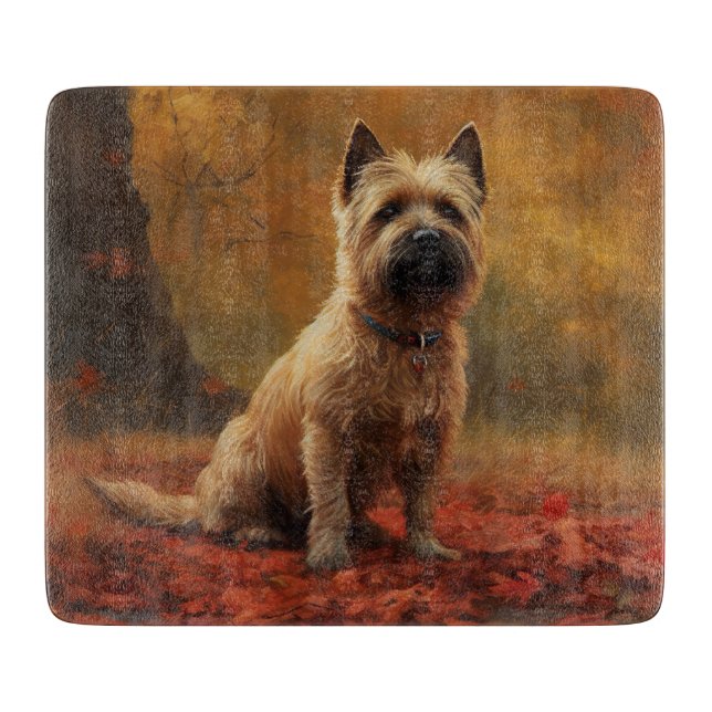 Cairn Terrier in Autumn Leaves Fall Inspire  Cutting Board (Front)