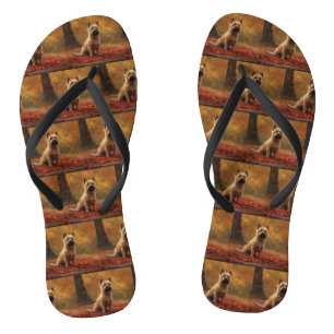 Cairn Terrier in Autumn Leaves Fall Inspire  Flip Flops