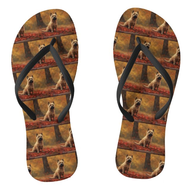 Cairn Terrier in Autumn Leaves Fall Inspire  Flip Flops (Footbed)