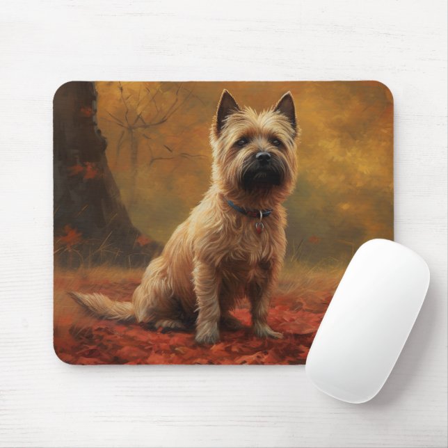 Cairn Terrier in Autumn Leaves Fall Inspire  Mouse Mat (With Mouse)