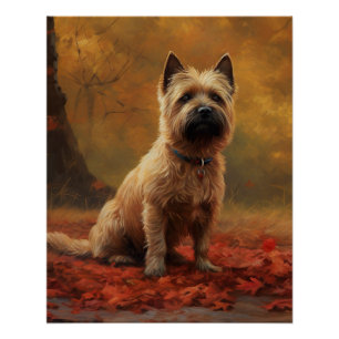 Cairn Terrier in Autumn Leaves Fall Inspire  Poster