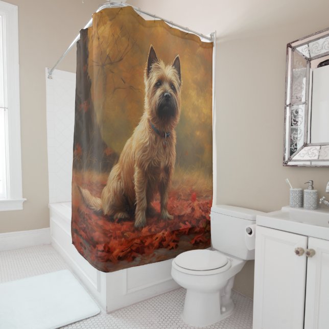 Cairn Terrier in Autumn Leaves Fall Inspire  Shower Curtain (In Situ)