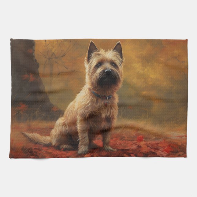 Cairn Terrier in Autumn Leaves Fall Inspire  Tea Towel (Horizontal)