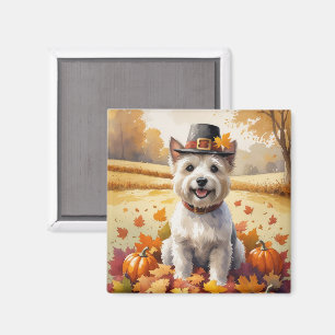 Cairn Terrier In Autumn Leaves Thanksgiving Art Magnet