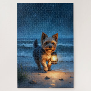 Cairn Terrier Lantern Beach Night Jigsaw Puzzle