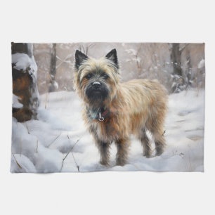 Cairn Terrier Let It Snow Christmas Tea Towel