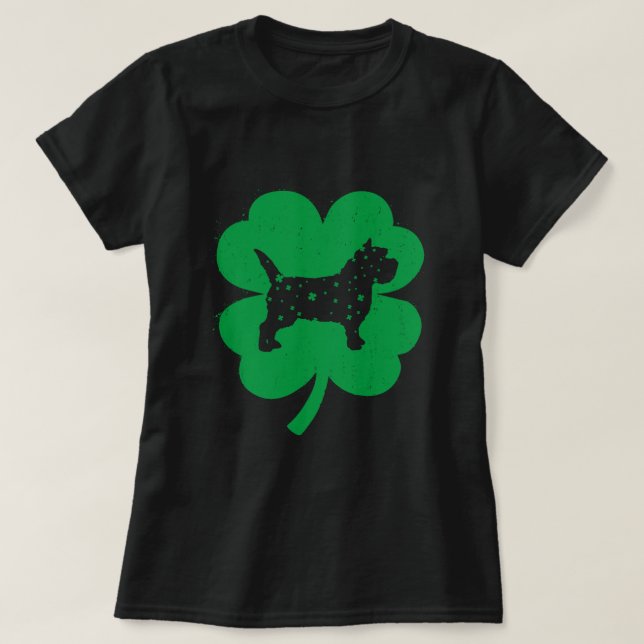 Cairn Terrier Lover Irish Shamrock Leaf St  Patric T-Shirt (Design Front)