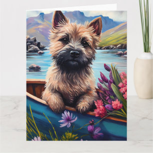 Cairn Terrier on a Paddle: A Scenic Adventure Card