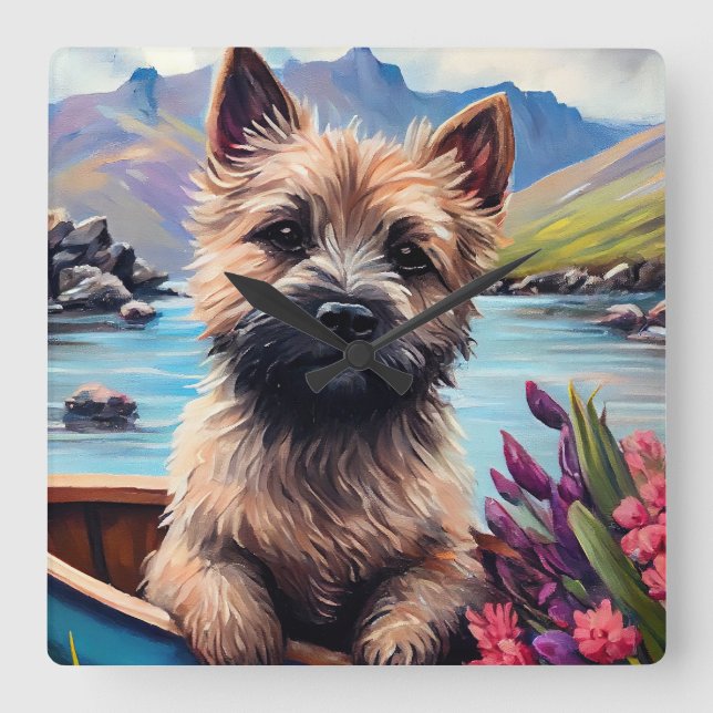 Cairn Terrier on a Paddle: A Scenic Adventure Square Wall Clock (Front)