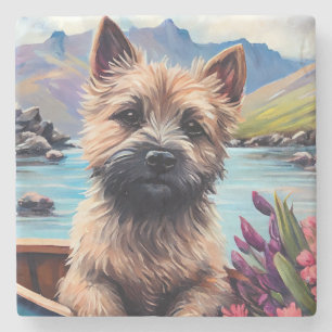 Cairn Terrier on a Paddle: A Scenic Adventure Stone Coaster