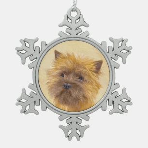 Cairn Terrier Painting - Cute Original Dog Art Snowflake Pewter Christmas Ornament