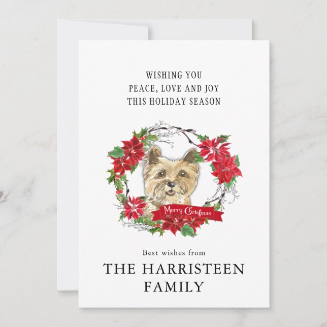 Cairn Terrier Poinsettia Wreath Christmas  Holiday Card (Front)