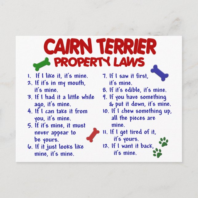 CAIRN TERRIER Property Laws 2 Postcard (Front)