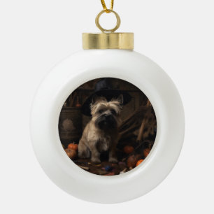 Cairn Terrier Pumpkins Halloween Scary  Ceramic Ball Christmas Ornament