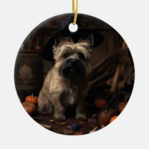 Cairn Terrier Pumpkins Halloween Scary  Ceramic Tree Decoration
