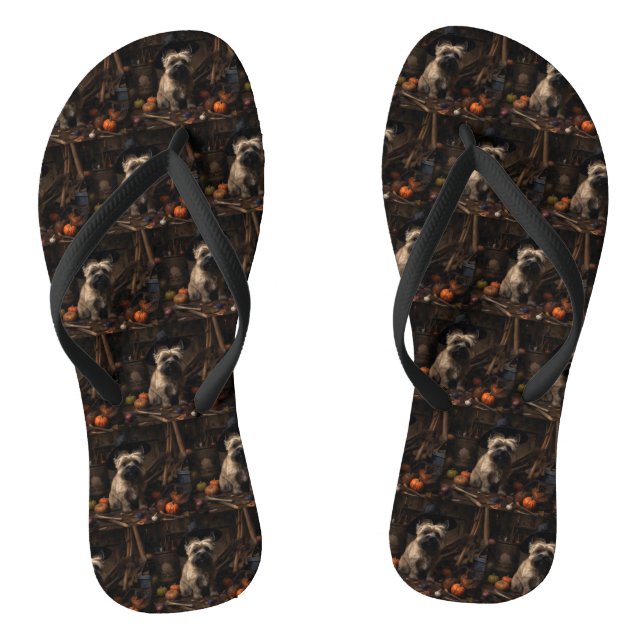 Cairn Terrier Pumpkins Halloween Scary  Flip Flops (Footbed)