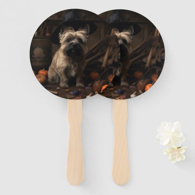 Cairn Terrier Pumpkins Halloween Scary  Hand Fan (Front and Back)