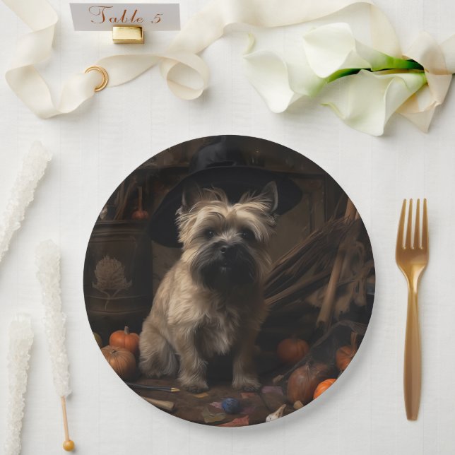 Cairn Terrier Pumpkins Halloween Scary  Paper Plate (Wedding)