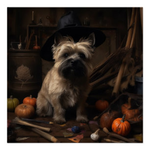 Cairn Terrier Pumpkins Halloween Scary  Poster