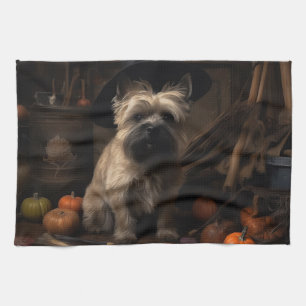 Cairn Terrier Pumpkins Halloween Scary  Tea Towel