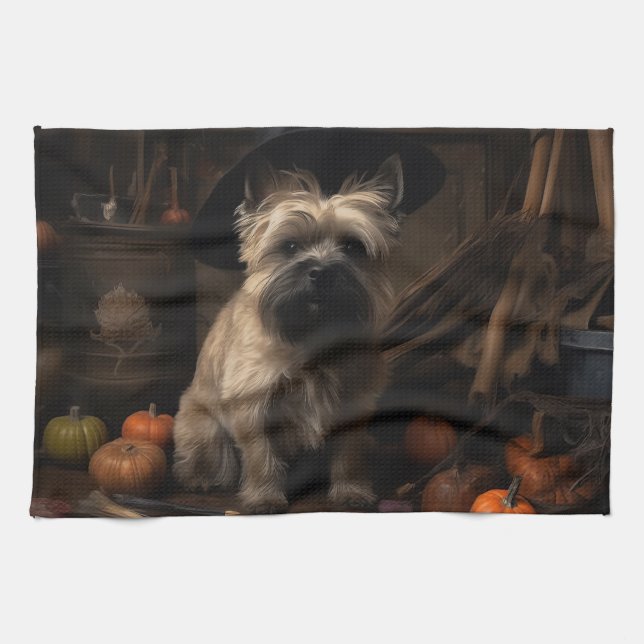 Cairn Terrier Pumpkins Halloween Scary  Tea Towel (Horizontal)