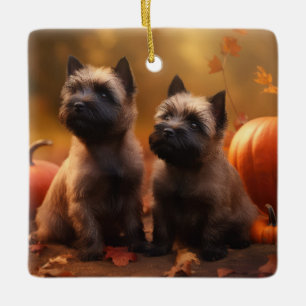 Cairn Terrier Puppy Autumn Delight Pumpkin  Ceramic Ornament