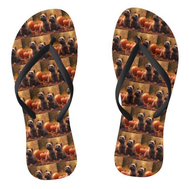 Cairn Terrier Puppy Autumn Delight Pumpkin  Flip Flops (Footbed)