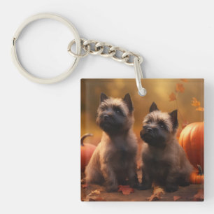 Cairn Terrier Puppy Autumn Delight Pumpkin  Key Ring