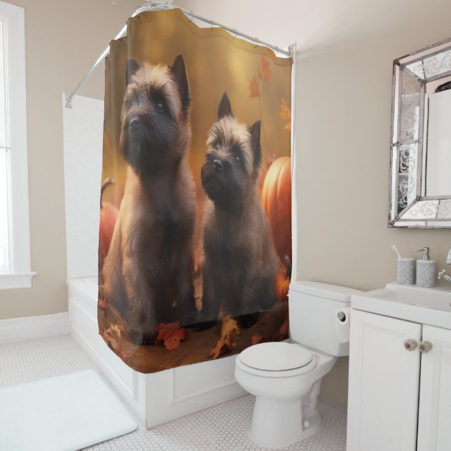 Cairn Terrier Puppy Autumn Delight Pumpkin  Shower Curtain (In Situ)