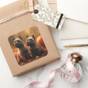 Cairn Terrier Puppy Autumn Delight Pumpkin Square Sticker